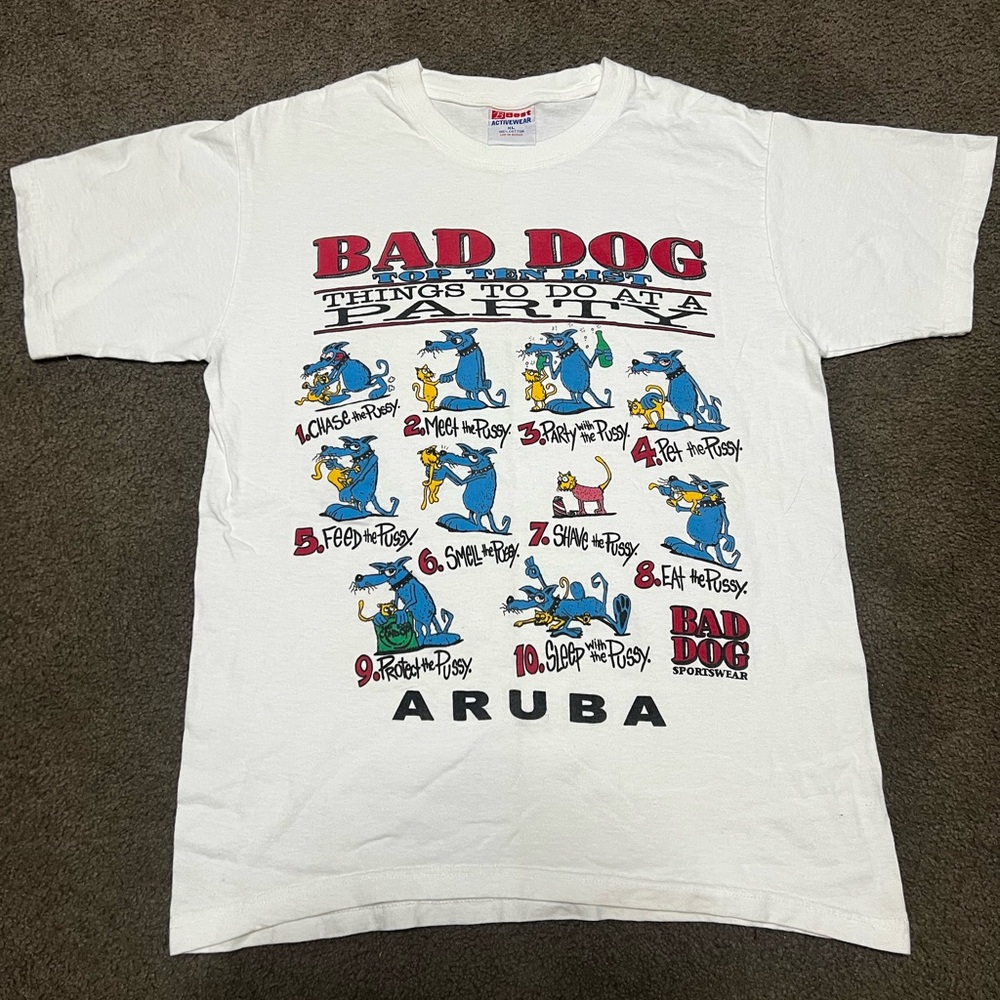 Vintage Bad dog White Graphic T-Shirt